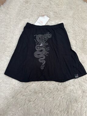 omighty Black Skater Skirt with Dragon Embroidery